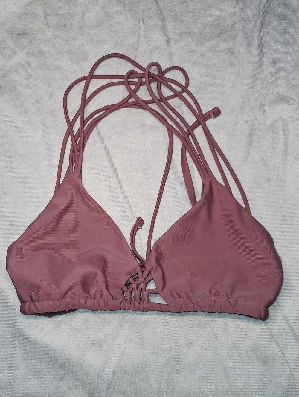 Damsel Mauve Bikini Top Strappy Knotted Braided Triangle Small